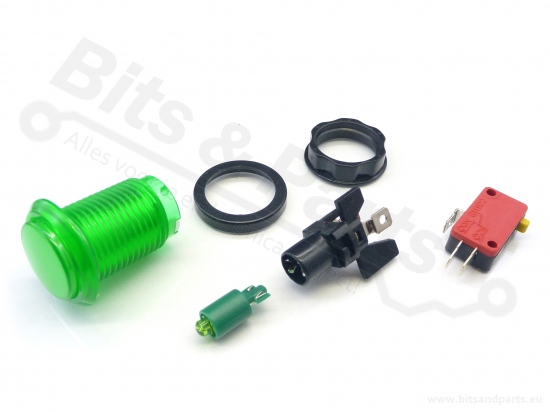 Drukcontact Arcade/Joystick transparant groen met verlichting 24,2mm